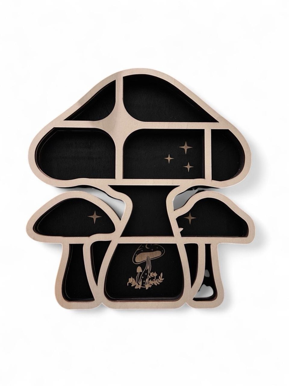 Mushroom shaped wooden tray/shelf